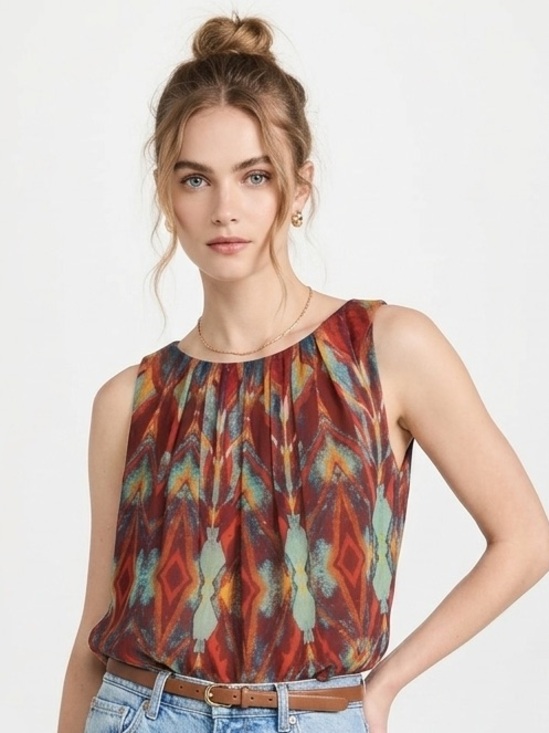 Alice + Olivia Tops - ALICE + OLIVIA Tribal Diamond Sleeveless Southwest Print Blouse